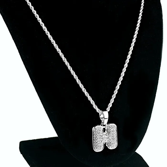 Silver Tone H Letter Micro Chain Rope Necklace Bling Cartel Admin Necklaces