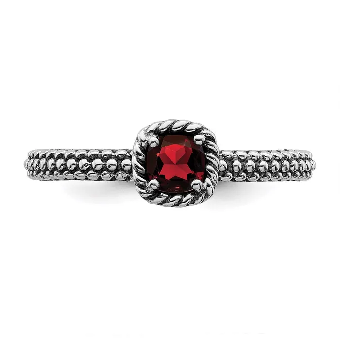 Stackable Expressions Rings Sterling Silver Stackable Expressions Checkercut Garnet Antiqued Ring QSK742
