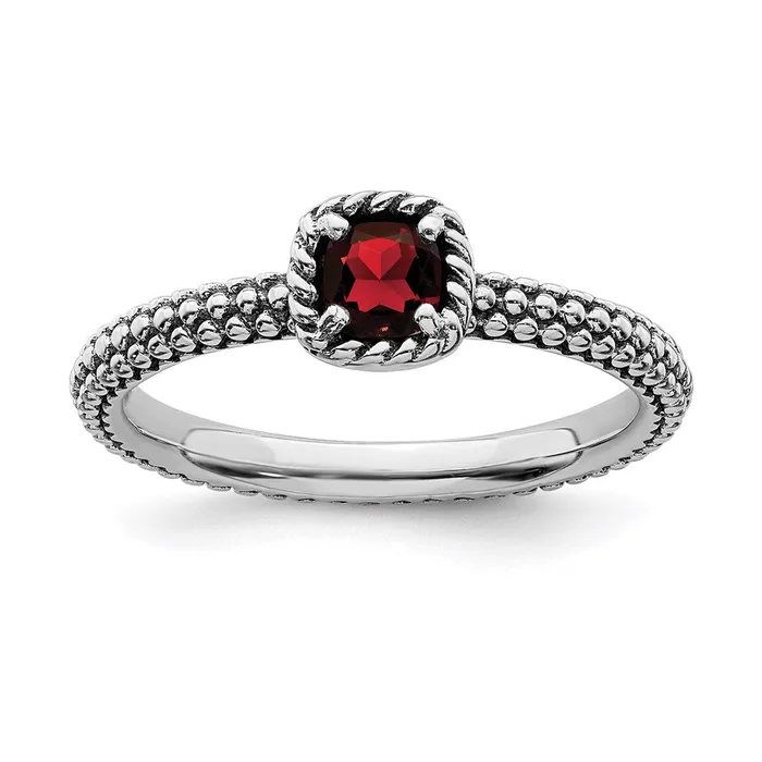 Stackable Expressions Rings Sterling Silver Stackable Expressions Checkercut Garnet Antiqued Ring QSK742