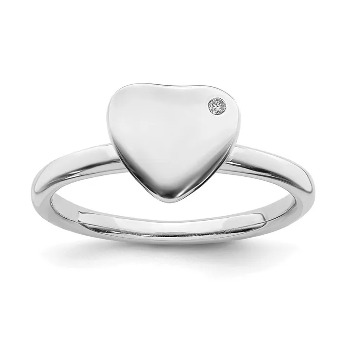 Stackable Expressions Rings Sterling Silver Stackable Expressions Rhodiumplated Heart Diamond Ring QSK1602