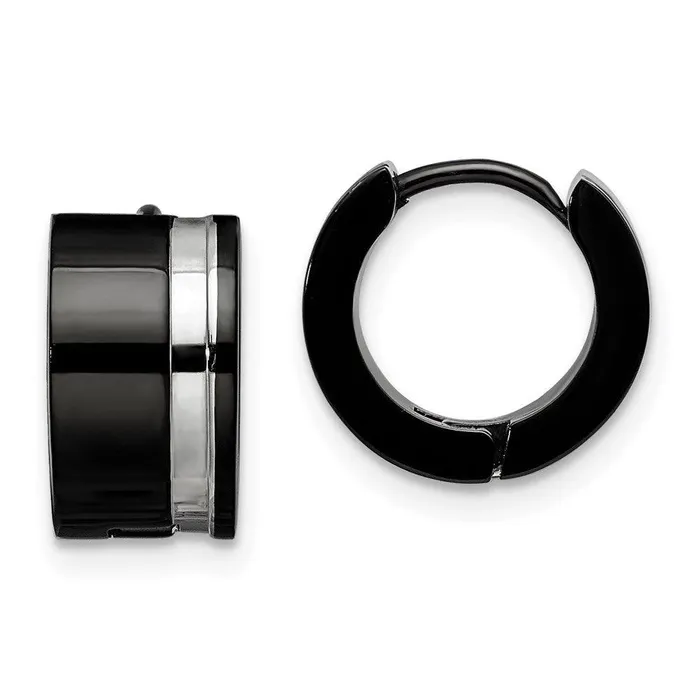 Stainless Steel Polished Black IP Hinged Hoop Earrings Chisel Earrings