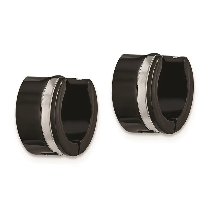 Stainless Steel Polished Black IP Hinged Hoop Earrings Chisel Earrings Stainless Steel Polished Black IP Hinged Hoop Earrings Chisel Earrings