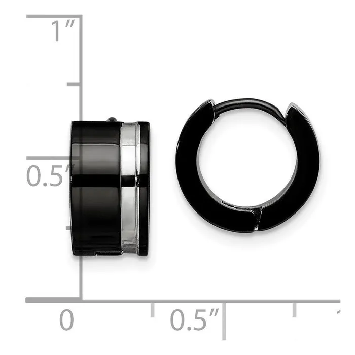 Stainless Steel Polished Black IP Hinged Hoop Earrings Chisel Earrings Stainless Steel Polished Black IP Hinged Hoop Earrings Chisel Earrings