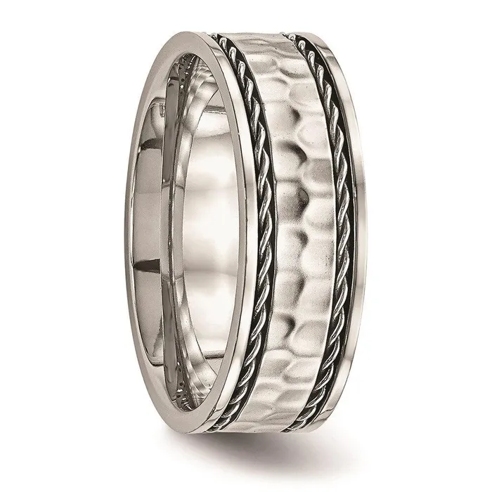 Stainless Steel Polished Hammered Comfort Back Ring Chisel Rings