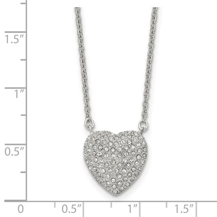 Stainless Steel Polished w Preciosa Crystal Heart w2 inch ext Necklace Chisel Necklaces