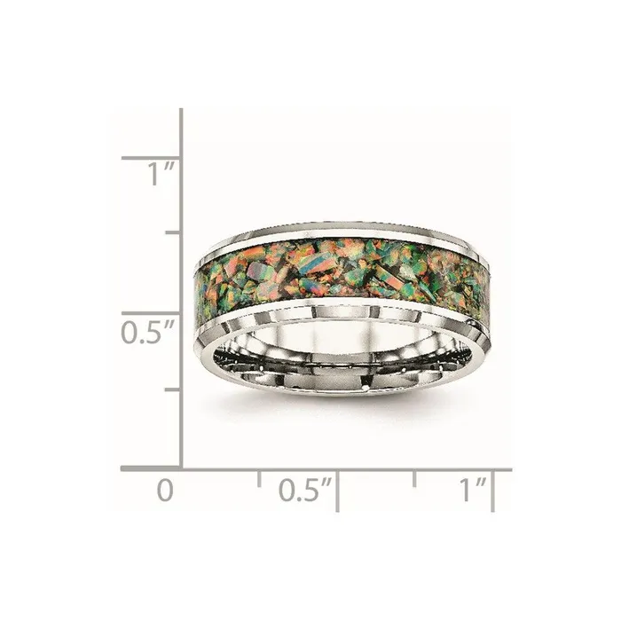 Stainless Steel Polished with Imitation Opal 8mm Mens Ring Chisel Rings