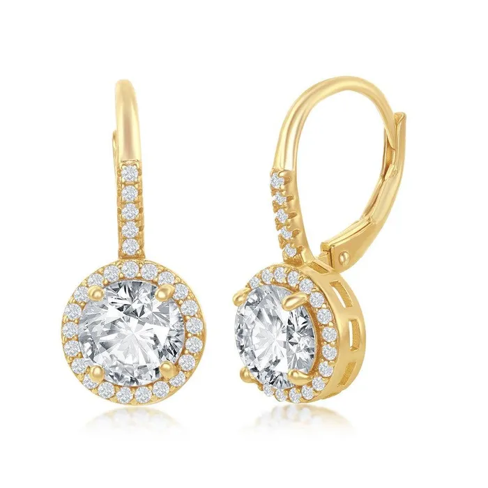 Sterling Silver Gold Plated Round CZ Halo Earrings Classic Earrings
