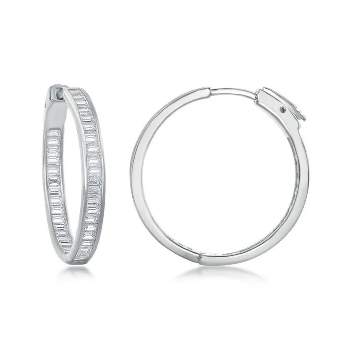 Sterling Silver InsideOutside Baguette CZ Earrings Classic Earrings