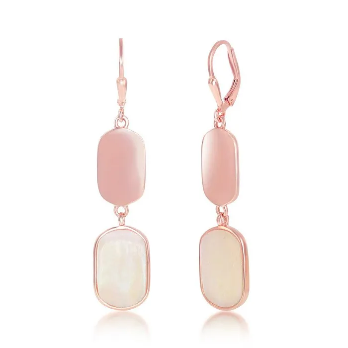 Sterling Silver Rose GP Polished and Pink MOP Earrings Classic Earrings