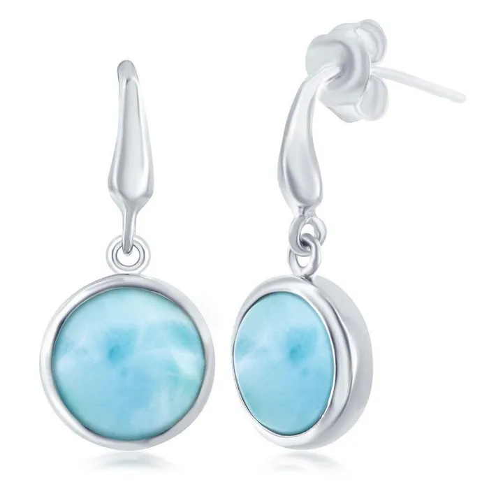 Sterling Silver Round Larimar Earrings Classic Earrings