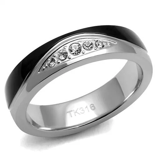 TK2568 TwoTone IP Black Ion Plating Stainless Steel Ring with Top Grade Crystal in Clear Alamode Rings TK2568 TwoTone IP Black Ion Plating Stainless Steel Ring with Top Grade Crystal in Clear Alamode Rings