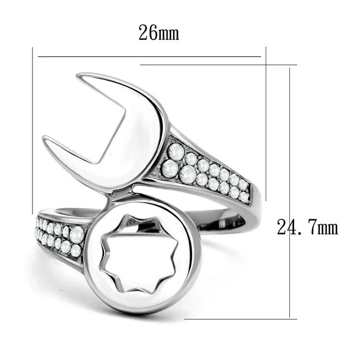 TK3097 High polished no plating Stainless Steel Ring with AAA Grade CZ in Clear Alamode Rings