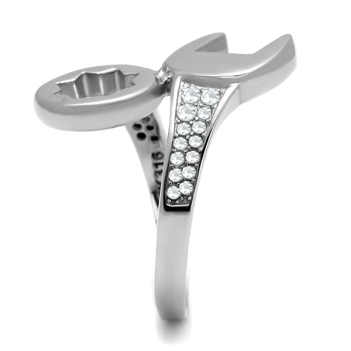 TK3097 High polished no plating Stainless Steel Ring with AAA Grade CZ in Clear Alamode Rings