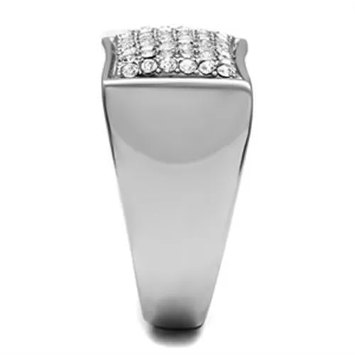 TK357 High polished no plating Stainless Steel Ring with Top Grade Crystal in Clear Alamode Rings