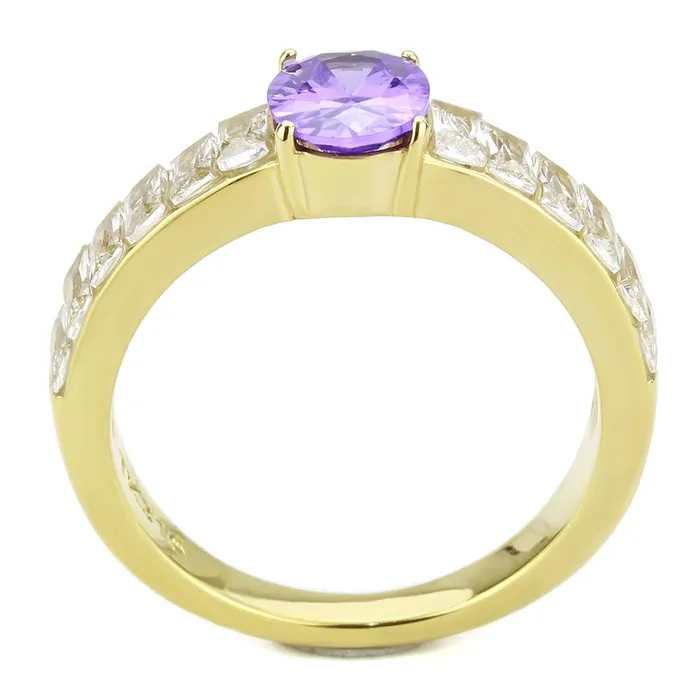 TK3641 IP GoldIon Plating Stainless Steel Ring with AAA Grade CZ in Tanzanite Alamode Rings