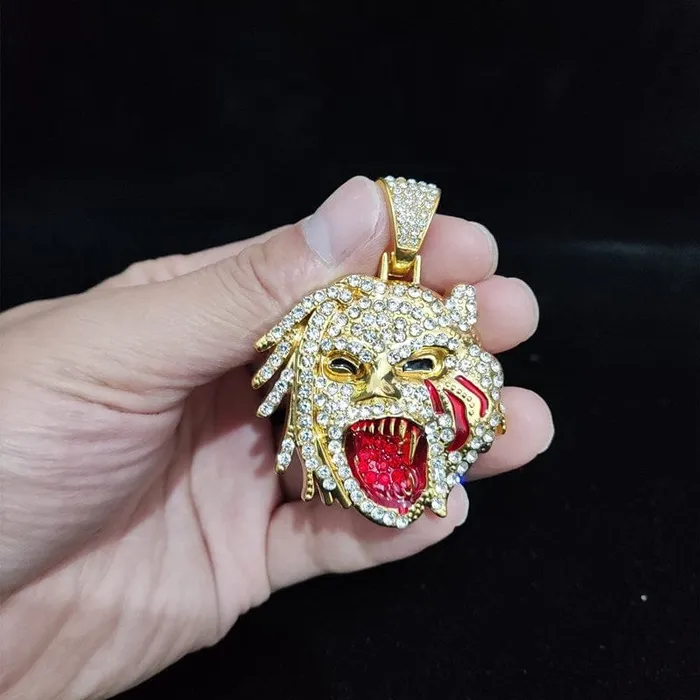VVS Jewelry Grizzley Half Tee Half Beast Iced out Cuban Pendant Chain VVS Jewelry Necklaces