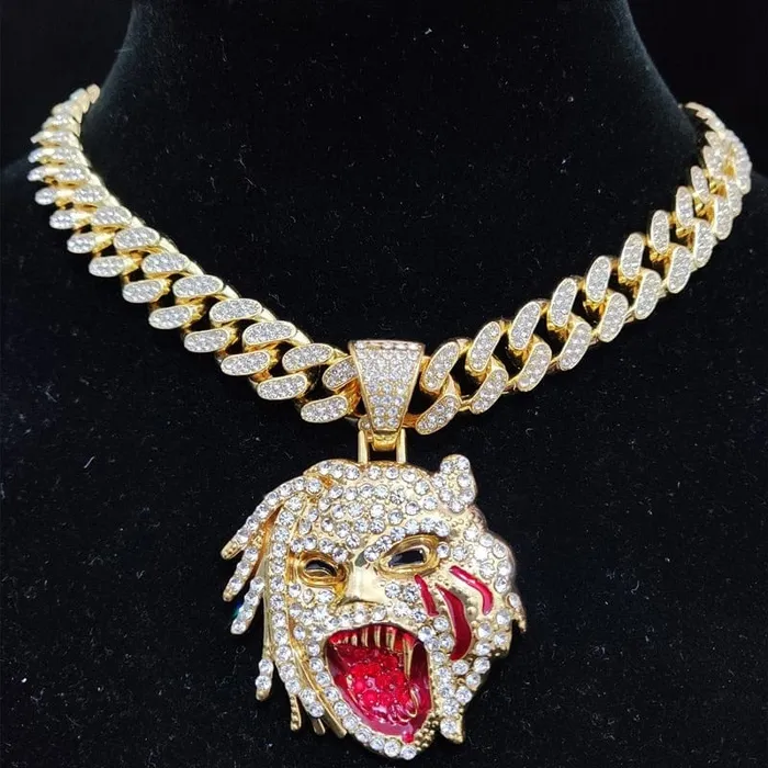 VVS Jewelry Grizzley Half Tee Half Beast Iced out Cuban Pendant Chain VVS Jewelry Necklaces
