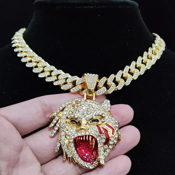 VVS Jewelry Grizzley Half Tee Half Beast Iced out Cuban Pendant Chain VVS Jewelry Necklaces