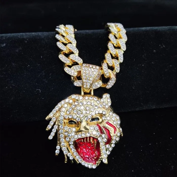 VVS Jewelry Grizzley Half Tee Half Beast Iced out Cuban Pendant Chain VVS Jewelry Necklaces