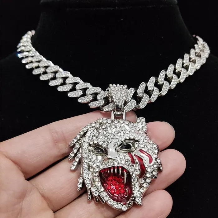 VVS Jewelry Grizzley Half Tee Half Beast Iced out Cuban Pendant Chain VVS Jewelry Necklaces