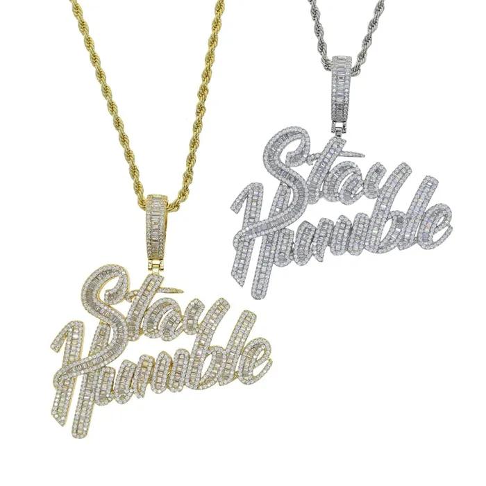 VVS Jewelry Necklaces 18K Gold Stay Humble Baguette Pendant Necklace