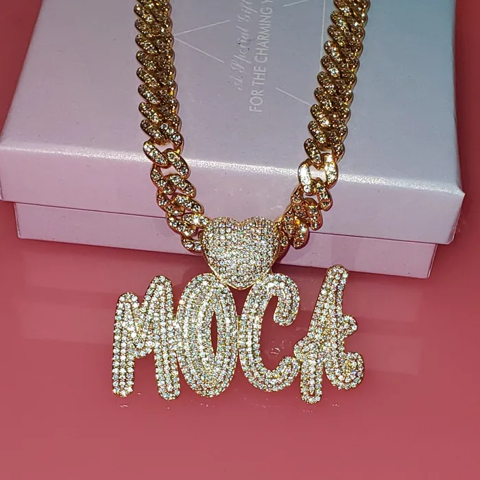 VVS Jewelry Necklaces Custom Icy Cursive Name Heart Necklace