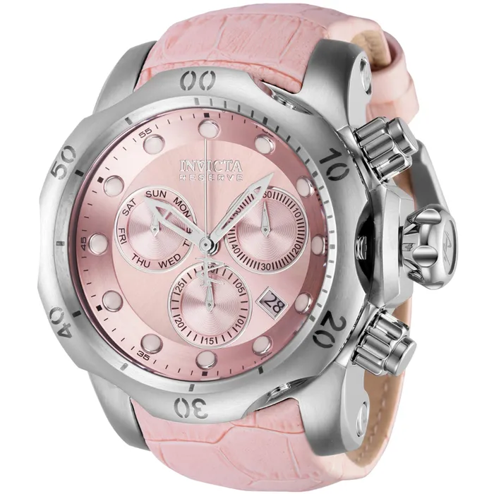 Watches Invicta Mens Watch Reserve Quartz Chronograph Pink Dial Leather Strap 42617 Invicta