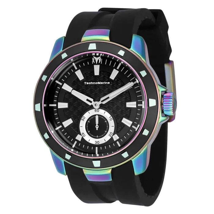 Watches TechnoMarine Technomarine Mens Watch UF6 Black Dial Iridescent Case Silicone Strap TM621007