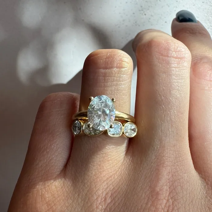 White Diamond Mixed Shape Bezel Band Marrow Fine Rings
