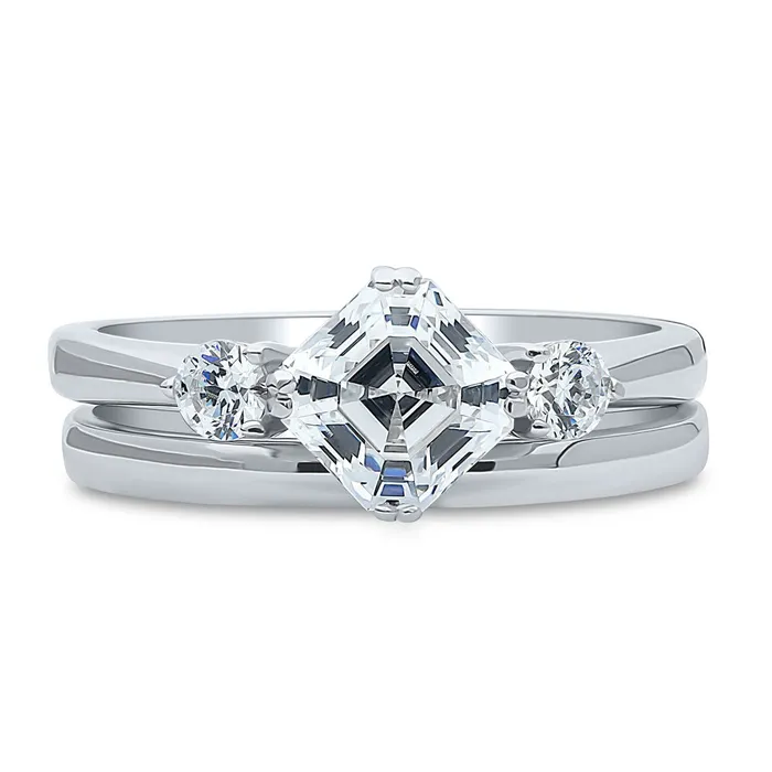 3Stone 12ct Asscher CZ Ring Set in Sterling Silver BERRICLE Rings