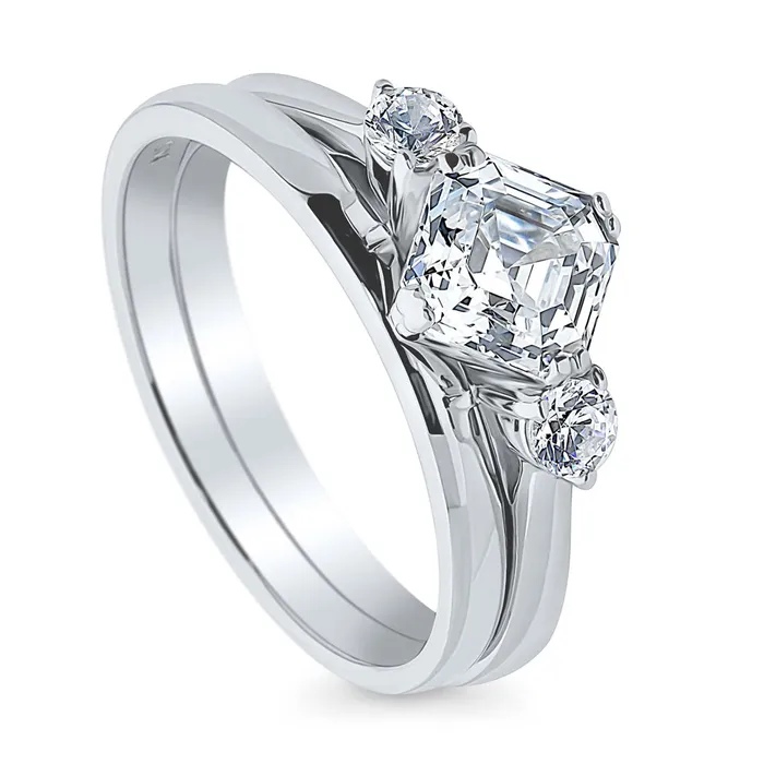 3Stone 12ct Asscher CZ Ring Set in Sterling Silver BERRICLE Rings