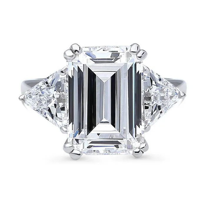 3Stone 85ct Emerald Cut CZ Ring in Sterling Silver BERRICLE Rings