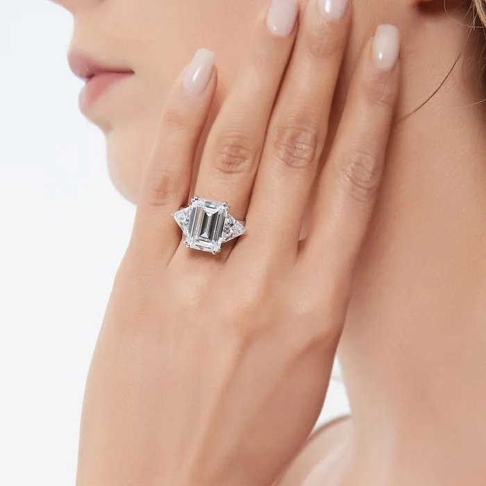 3Stone 85ct Emerald Cut CZ Ring in Sterling Silver BERRICLE Rings
