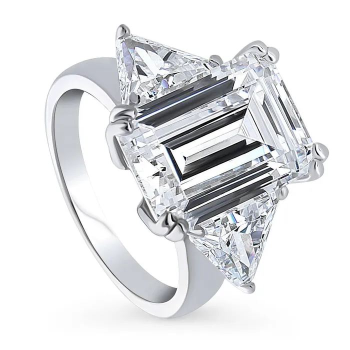 3Stone 85ct Emerald Cut CZ Ring in Sterling Silver BERRICLE Rings