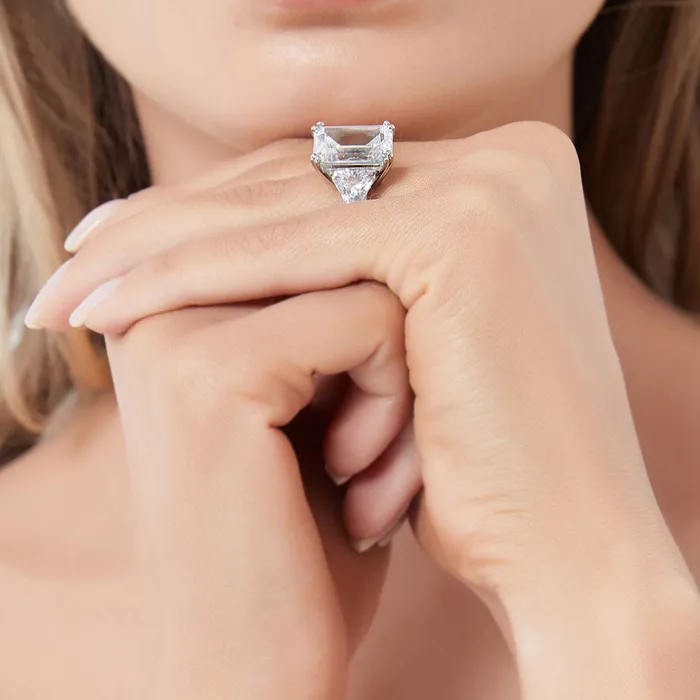 3Stone 85ct Emerald Cut CZ Ring in Sterling Silver BERRICLE Rings