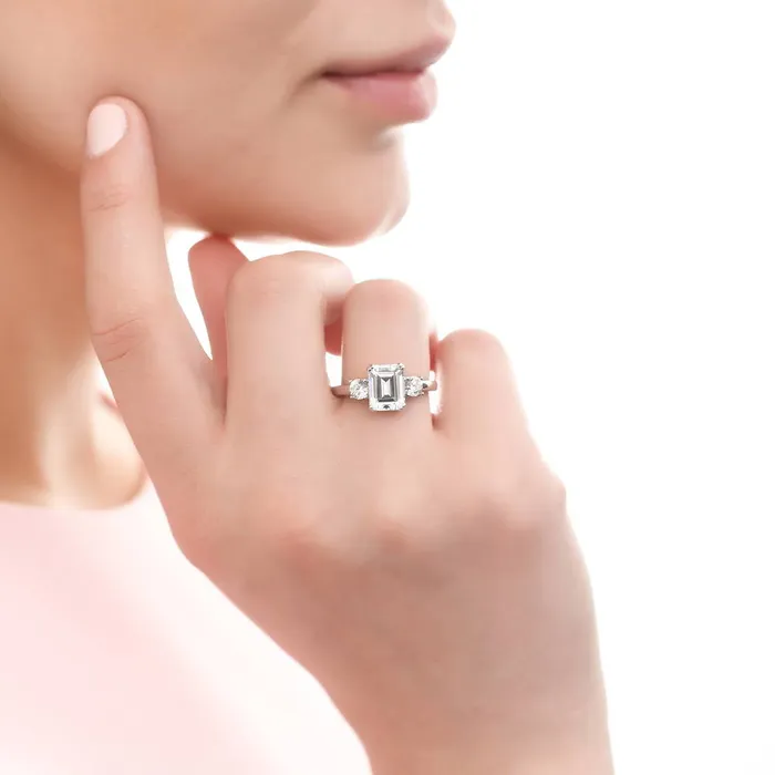 3Stone Flower 26ct Emerald Cut CZ Ring Set in Sterling Silver BERRICLE Rings