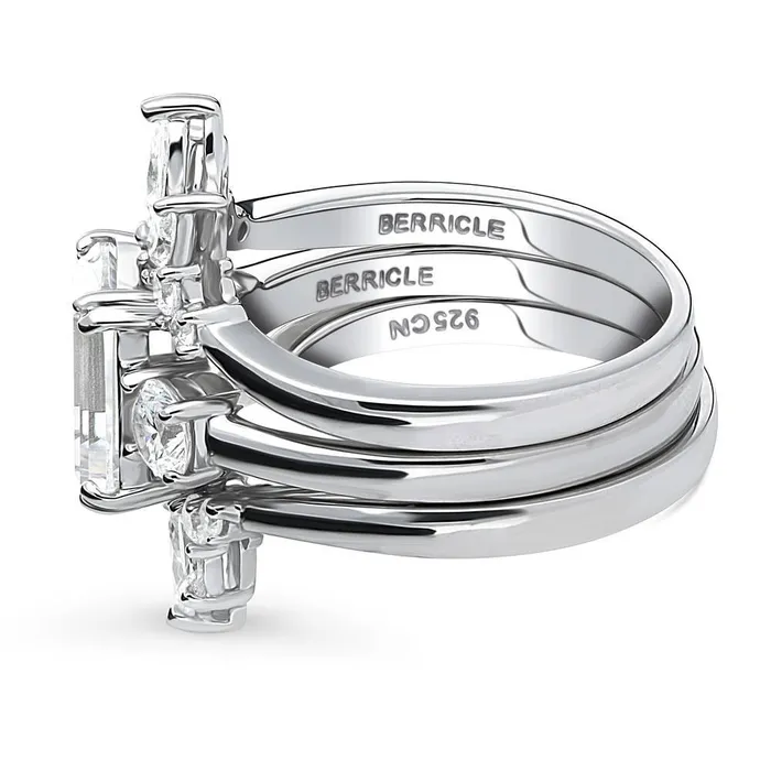 3Stone Flower 26ct Emerald Cut CZ Ring Set in Sterling Silver BERRICLE Rings