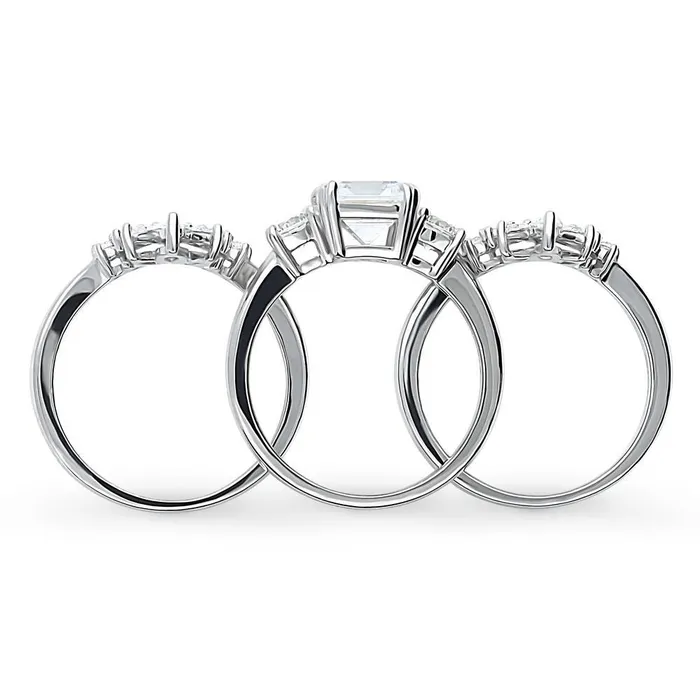 3Stone Flower 26ct Emerald Cut CZ Ring Set in Sterling Silver BERRICLE Rings