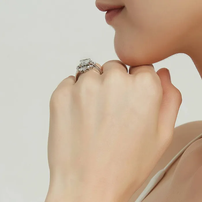 3Stone Flower 26ct Emerald Cut CZ Ring Set in Sterling Silver BERRICLE Rings
