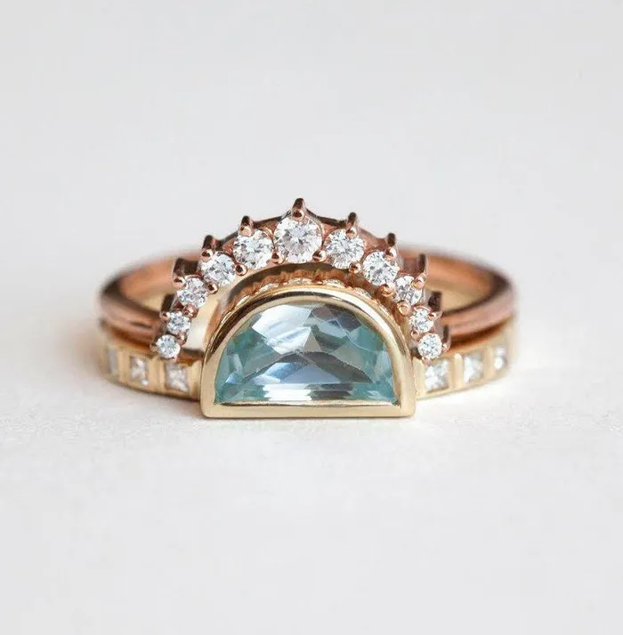 Aquamarine Ring Half Moon Aquamarine Ring Ready to Ship Capucinne Rings