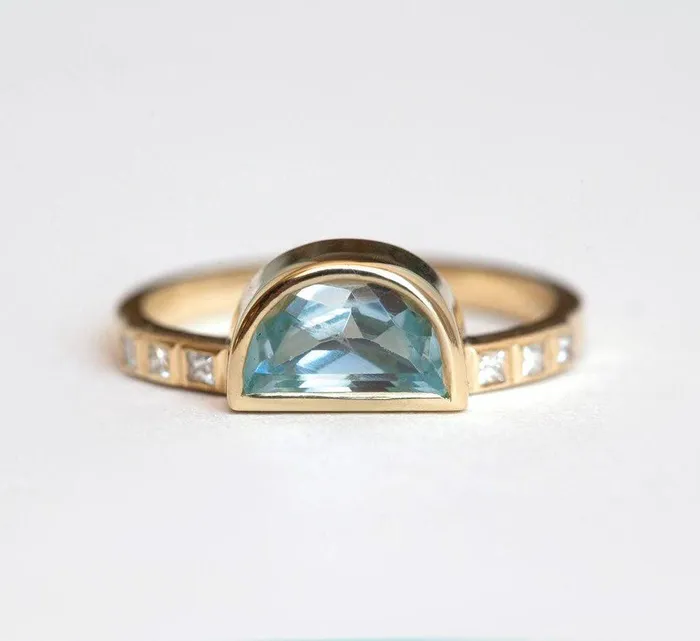Aquamarine Ring Half Moon Aquamarine Ring Ready to Ship Capucinne Rings