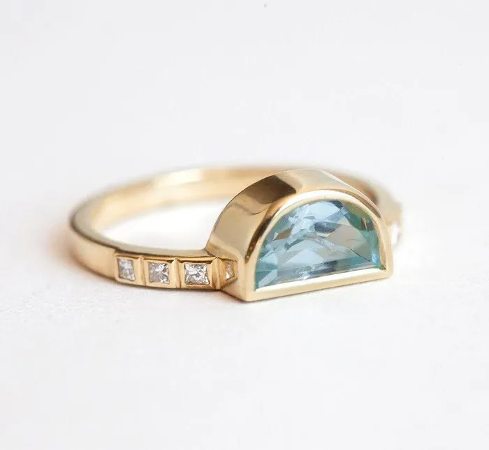 Aquamarine Ring Half Moon Aquamarine Ring Ready to Ship Capucinne Rings
