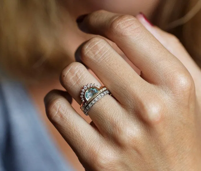 Aquamarine Ring Half Moon Aquamarine Ring Ready to Ship Capucinne Rings