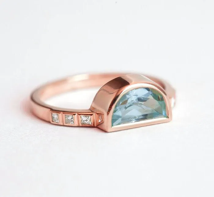 Aquamarine Ring Half Moon Aquamarine Ring Ready to Ship Capucinne Rings