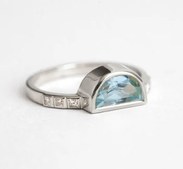 Aquamarine Ring Half Moon Aquamarine Ring Ready to Ship Capucinne Rings