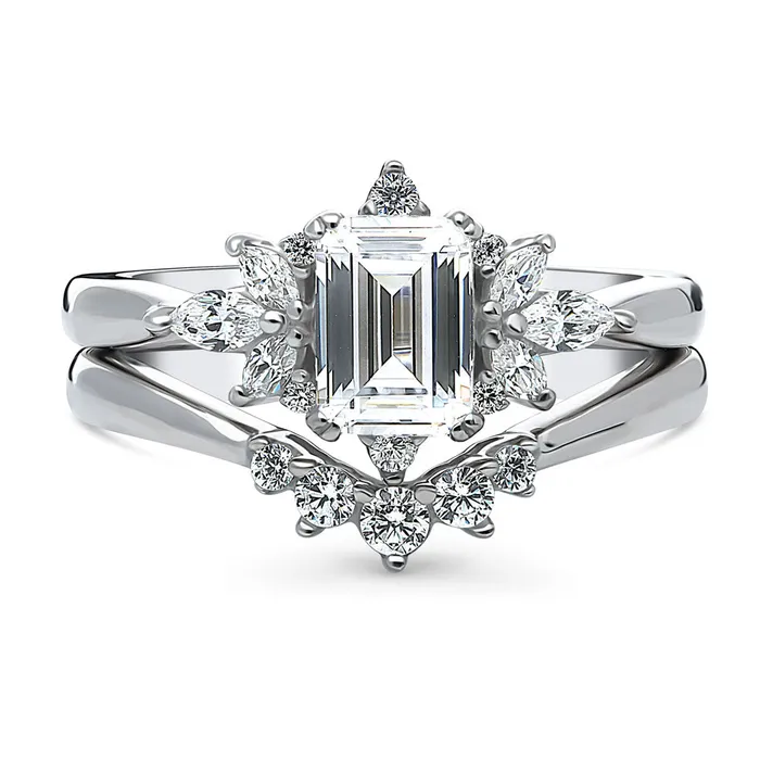 Art Deco Wishbone CZ Stackable Ring Set in Sterling Silver BERRICLE Rings