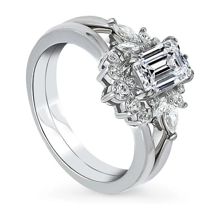 Art Deco Wishbone CZ Stackable Ring Set in Sterling Silver BERRICLE Rings
