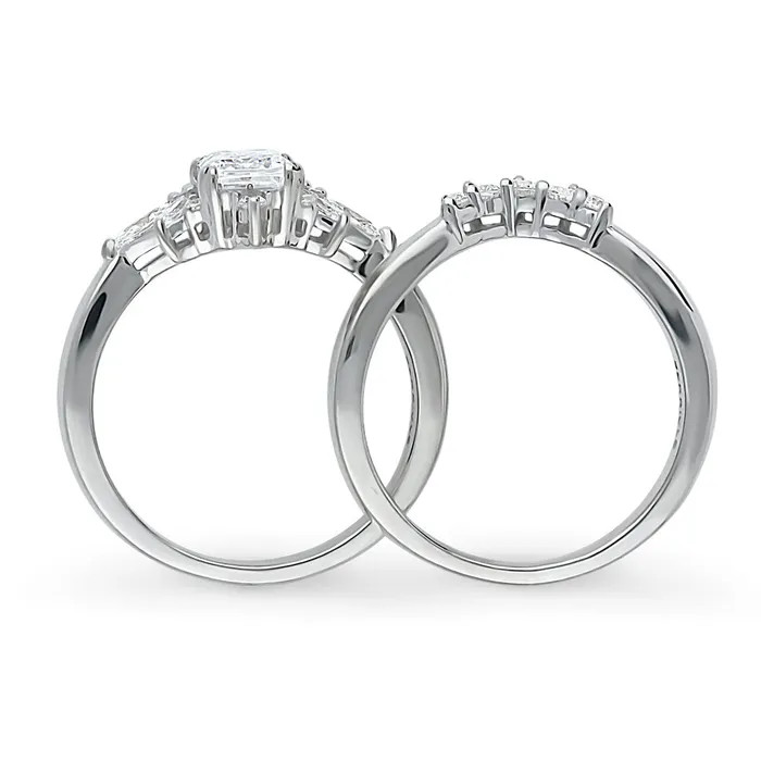 Art Deco Wishbone CZ Stackable Ring Set in Sterling Silver BERRICLE Rings