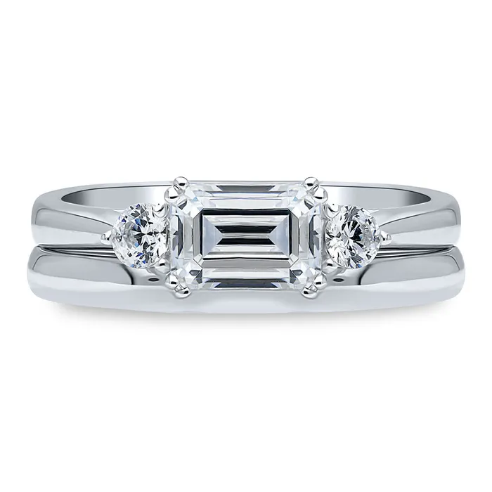 BERRICLE 3Stone EastWest 1ct Emerald Cut CZ Ring Set in Sterling Silver Rings BERRICLE 3Stone EastWest 1ct Emerald Cut CZ Ring Set in Sterling Silver Rings