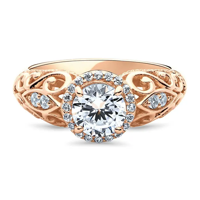 BERRICLE Halo Art Deco CZ Ring in Rose Gold Plated Sterling Silver Rings